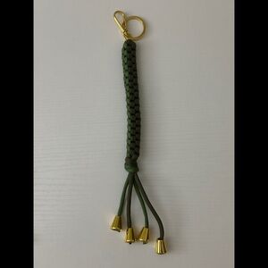 Green Braided Keychain with Gold Accents